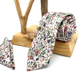 Burnt Orange Floral Tie with Green Tones – Wedding Necktie for Groom & Best Man