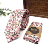 Blush Pink and Olive Green Floral Necktie and Pocket Square Set on İvory Background