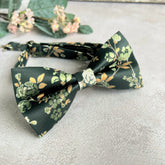 Forest Green Woven Floral Bow Tie Set Handmade Botanical Accessory for Boho Wedding Groom