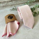 Blush Pink Tie Set Cotton Twill Necktie & Pocket Square Wedding Set for Groom Groomsmen