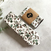 Sage Green Floral Tie Set for Men, Rustic Boho Wedding Necktie, Garden Groomsmen Tie