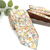 Pastel Floral Tie Set, Mens Wedding Necktie and Pocket Square, Multicolor Boho Groomsmen Tie, Spring Floral Necktie