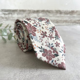 Dusty Rose Floral Necktie Set, Floral Wedding Tie Set,Ivory Flower Tie Set for Groom, Boho Wedding Necktie, Groomsmen Gift, Floral Mens Tie