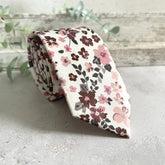 Dusty Rose Floral Tie Set, Blush Pink Boho Groom NeckTie