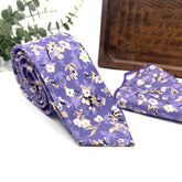 Lavender Floral Tie Set, Mens Wedding Necktie and Pocket Square, Dusty Purple Groomsmen Tie, Lilac Floral Necktie