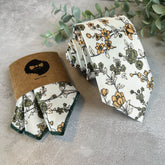 Mustard & Olive Floral Weddning Tie on Ivory, Groom, Groomsmen Necktie