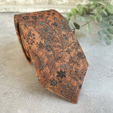 Burnt Orange Floral NeckTie, Unique Handmade Wedding Groom Tie