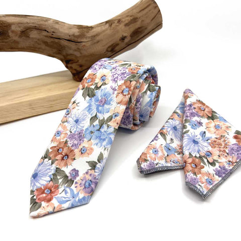 Cravate à motif floral rose orange brûlé – Cravate de mariage et de garçons d'honneur