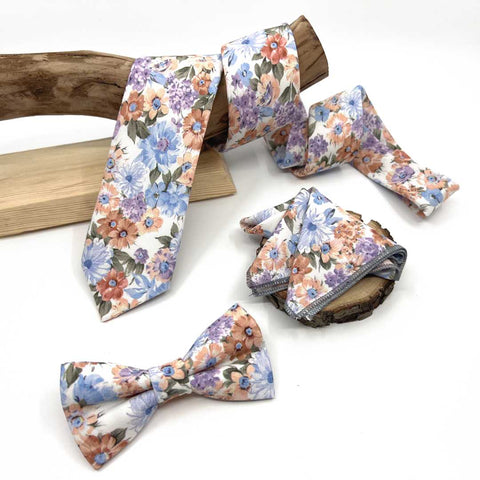 Cravate à motif floral rose orange brûlé – Cravate de mariage et de garçons d'honneur