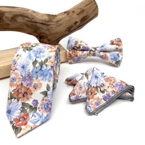 Cravate à motif floral rose orange brûlé – Cravate de mariage et de garçons d'honneur