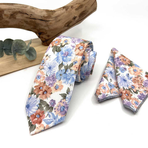 Cravate à motif floral rose orange brûlé – Cravate de mariage et de garçons d'honneur