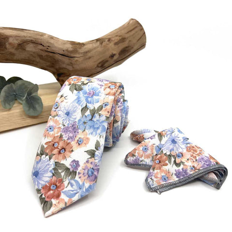 Cravate à motif floral rose orange brûlé – Cravate de mariage et de garçons d'honneur