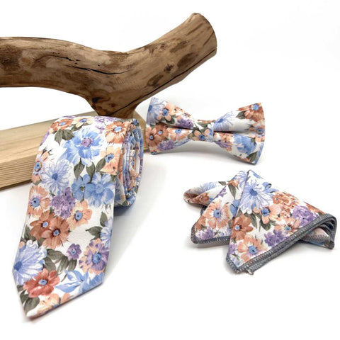 Cravate à motif floral rose orange brûlé – Cravate de mariage et de garçons d'honneur