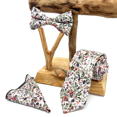 Burnt Orange Floral Tie with Green Tones – Wedding Necktie for Groom & Best Man