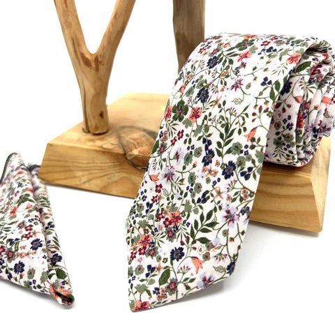 Burnt Orange Floral Tie with Green Tones – Wedding Necktie for Groom & Best Man