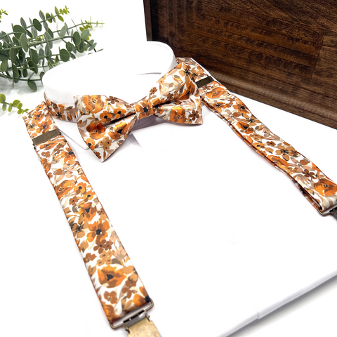 Burnt Orange Floral Tie – Wedding Necktie for Groom & Best Man