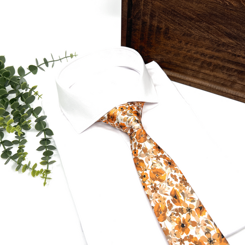 Burnt Orange Floral Tie – Wedding Necktie for Groom & Best Man