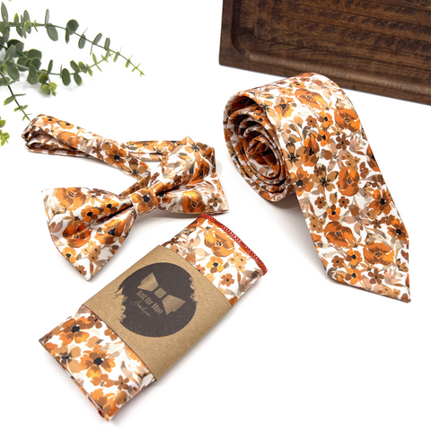 Burnt Orange Floral Tie – Wedding Necktie for Groom & Best Man