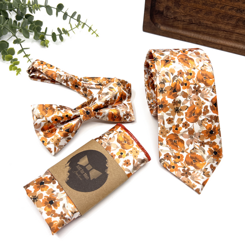 Burnt Orange Floral Tie – Wedding Necktie for Groom & Best Man