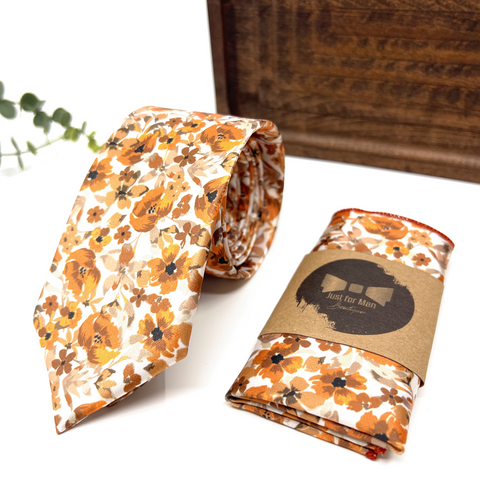 Burnt Orange Floral Tie – Wedding Necktie for Groom & Best Man