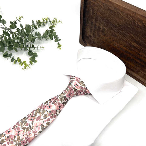 Floral Blush Pink & Olive Green Neck Tie – Wedding & Groomsmen Tie