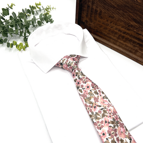 Floral Blush Pink & Olive Green Bow Tie – Wedding & Groomsmen Bow Tie