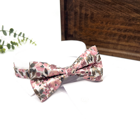 Floral Blush Pink & Olive Green Bow Tie – Wedding & Groomsmen Bow Tie