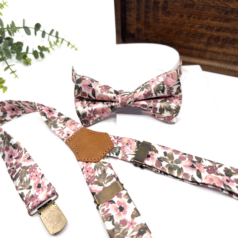 Floral Blush Pink & Olive Green Bow Tie – Wedding & Groomsmen Bow Tie