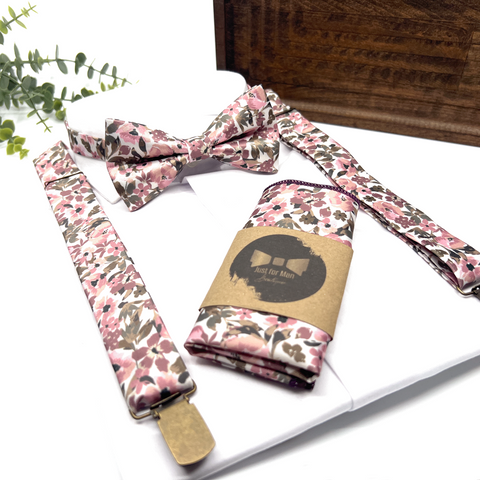 Floral Blush Pink & Olive Green Bow Tie – Wedding & Groomsmen Bow Tie