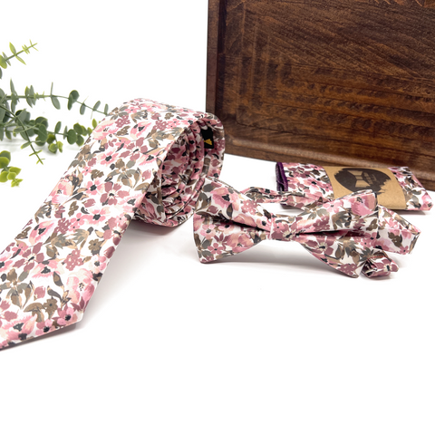 Floral Blush Pink & Olive Green Bow Tie – Wedding & Groomsmen Bow Tie
