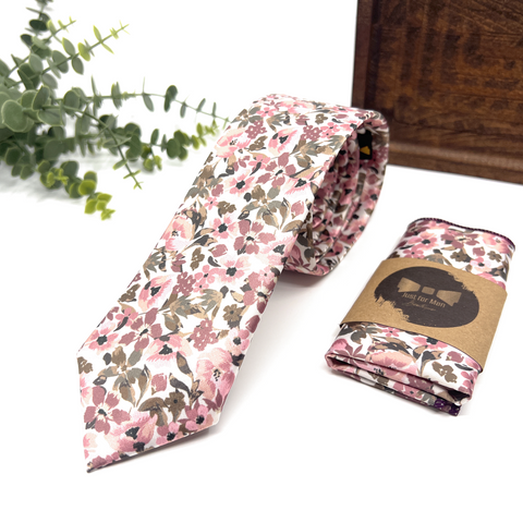 Floral Blush Pink & Olive Green Bow Tie – Wedding & Groomsmen Bow Tie