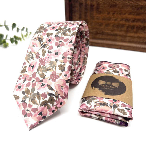 Floral Blush Pink & Olive Green Neck Tie – Wedding & Groomsmen Tie