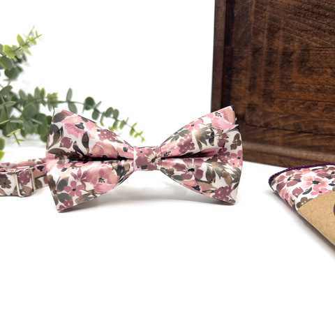 Floral Blush Pink & Olive Green Bow Tie – Wedding & Groomsmen Bow Tie