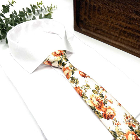 Burnt Orange Floral Neck Tie – Wedding & Groomsmen Tie