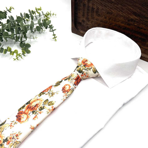 Burnt Orange Floral Neck Tie – Wedding & Groomsmen Tie
