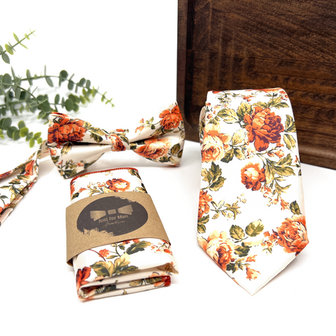 Burnt Orange Floral Neck Tie – Wedding & Groomsmen Tie