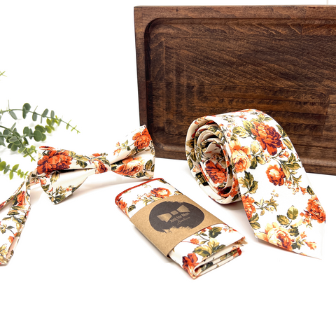 Burnt Orange Floral Neck Tie – Wedding & Groomsmen Tie