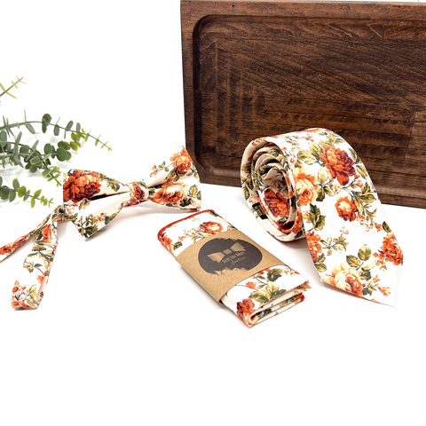 Burnt Orange Floral Neck Tie – Wedding & Groomsmen Tie