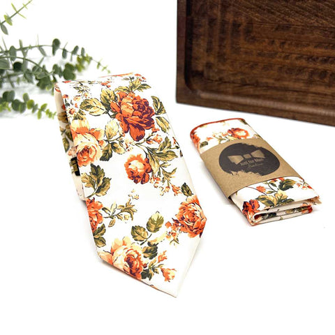 Burnt Orange Floral Neck Tie – Wedding & Groomsmen Tie
