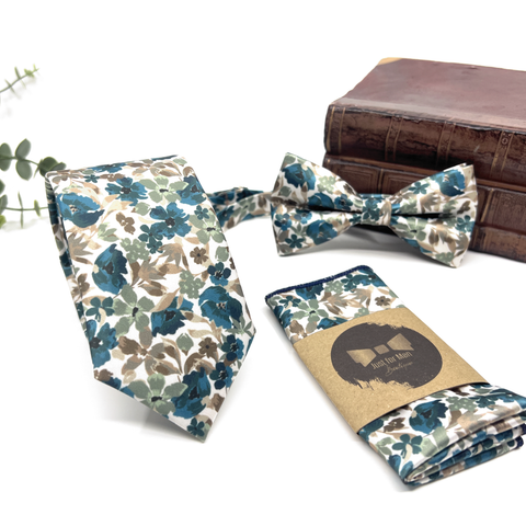 Teal Blue Floral Necktie – Wedding & Groomsmen Gift Tie