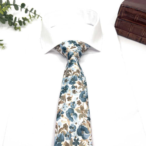 Dusty Blue Floral Necktie – Wedding & Groomsmen Gift Tie