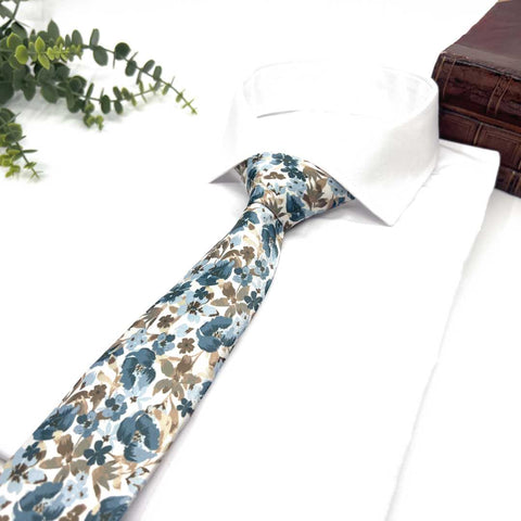 Dusty Blue Floral Necktie – Wedding & Groomsmen Gift Tie