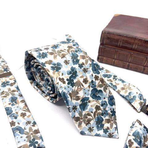 Dusty Blue Floral Necktie – Wedding & Groomsmen Gift Tie