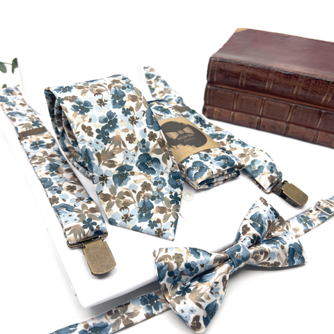 Dusty Blue Floral Suspenders Set For Wedding & Groomsmen Gift Suspenders