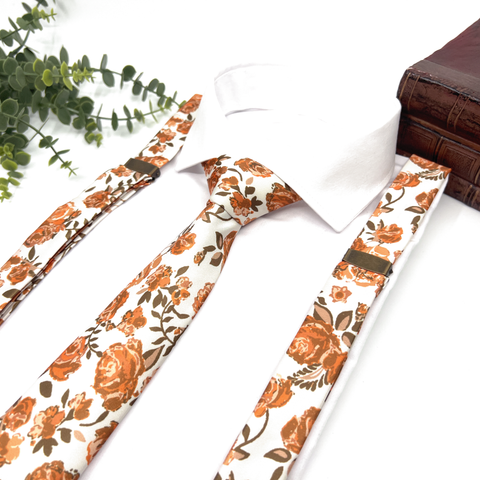 Burnt Orange Rose Floral Neck Tie – Wedding & Groomsmen Tie