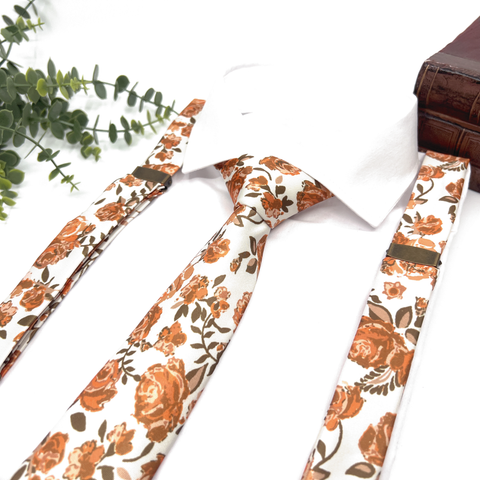 Burnt Orange Rose Floral Neck Tie – Wedding & Groomsmen Tie