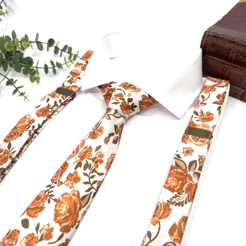 Burnt Orange Rose Floral Neck Tie – Wedding & Groomsmen Tie