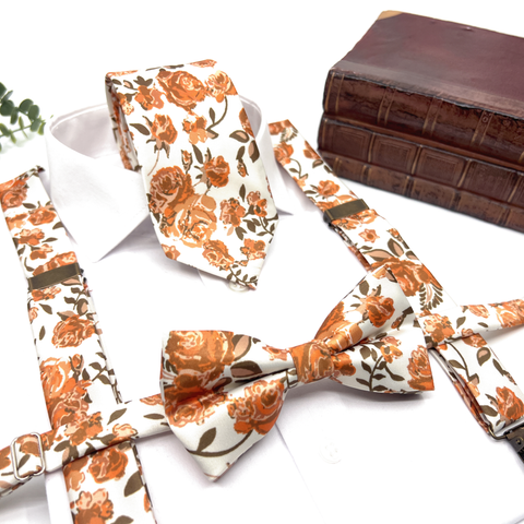 Burnt Orange Rose Floral Neck Tie – Wedding & Groomsmen Tie