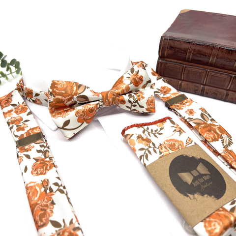 Burnt Orange Rose Floral Neck Tie – Wedding & Groomsmen Tie