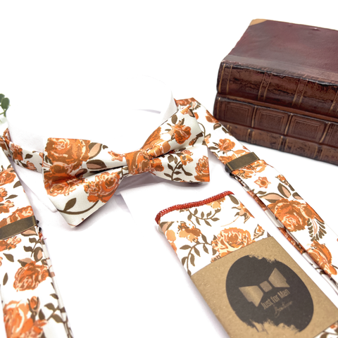 Burnt Orange Rose Floral Neck Tie – Wedding & Groomsmen Tie